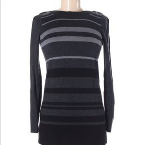 LOFT XSP Black & Grey Striped Tunic Sweater